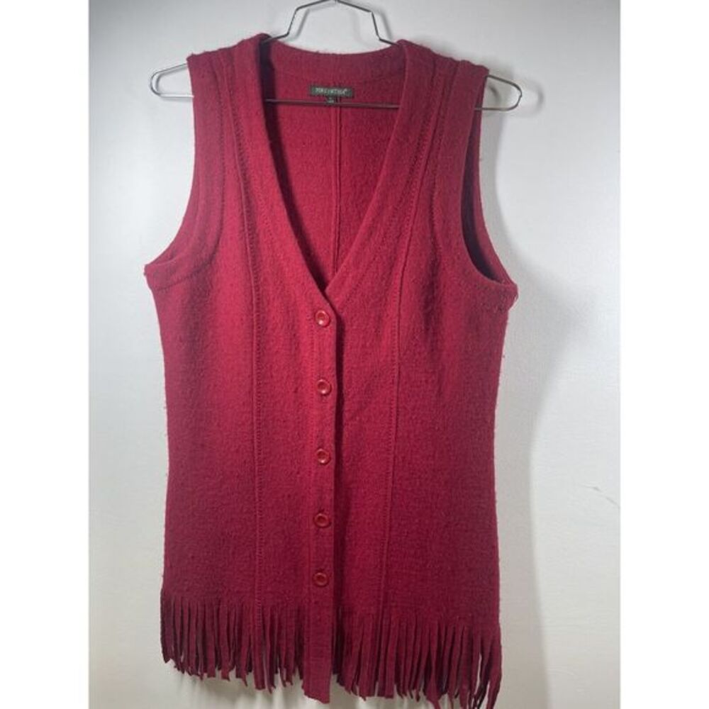 For Cynthia Women’s Red Wool Fringe Vest Size Large Buttons Retro Vibes Hipster